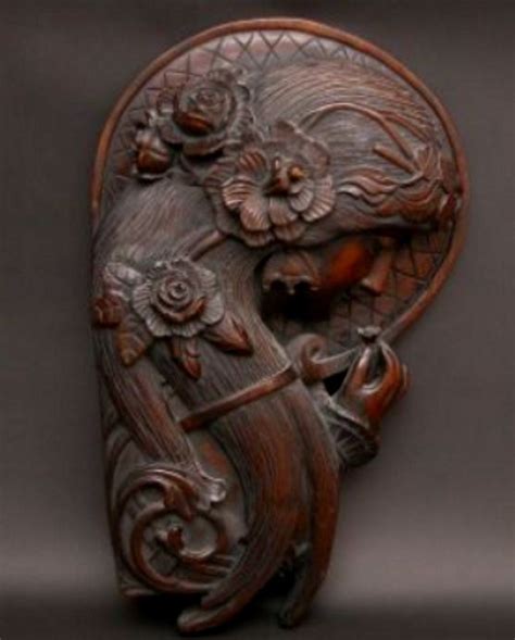 French Art Nouveau Carving 19th Century Wood Carving In Oak With A