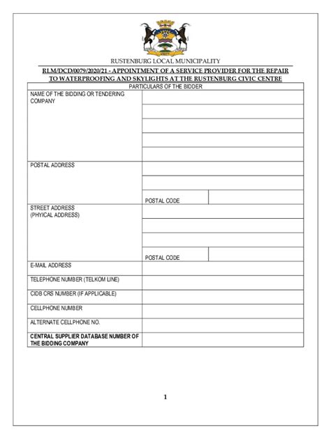 Fillable Online Tender Document 21 CIDB Civic Centre Waterproofing