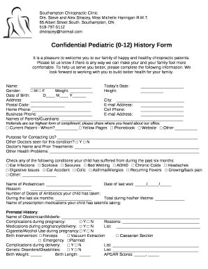 Confidential Pediatric History Doc Template Pdffiller