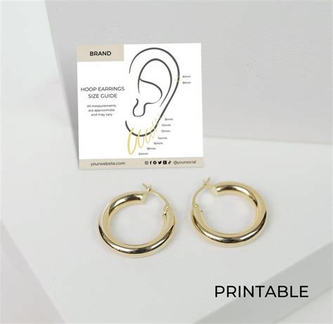 Editable Hoop Earrings Size Chart Template Canva Printable Earrings Size Guide Jewelry