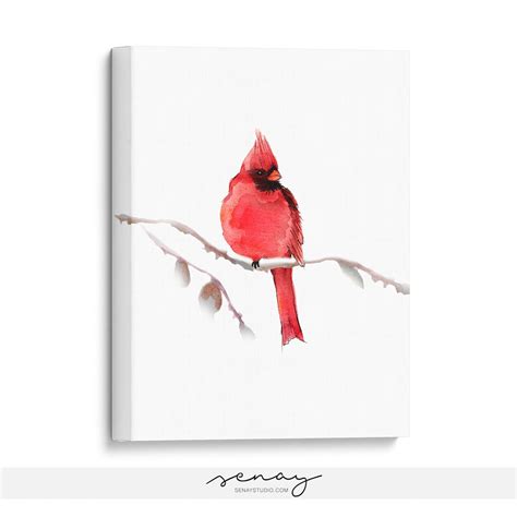 Red Cardinal Bird Painting Canvas Print Gallery Style Ready To Hang