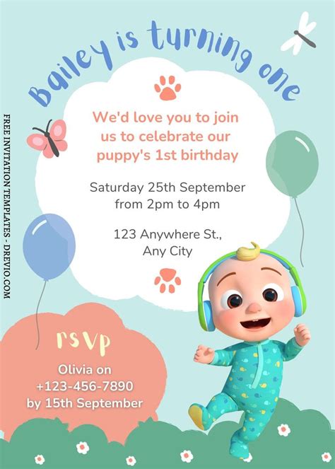 FREE EDITABLE 9 Cute Cocomelon Canva Birthday Invitation Templates