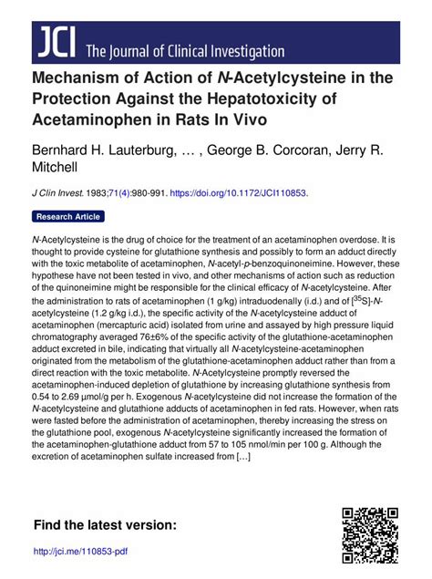 (PDF) Mechanism of Action of N...Mechanism of Action of N-Acetylcysteine in the Protection ...