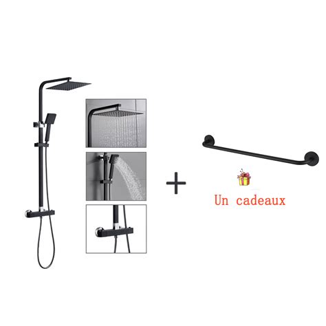 Colonne Douche Thermostatique Noir Avec Pouces Spray Sup Rieur Pour