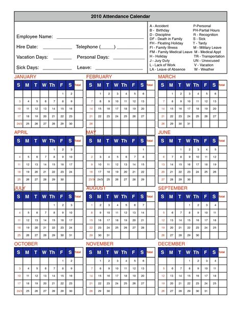 Employee Time Off Calendar Template Printable Blank 2018 Employee Time Off Calendar Sheet 11 ...