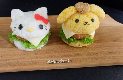 Hello Kitty And Pompompurin Rice Burgers By Kidfirst Bento