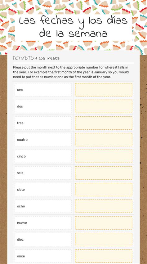 Las Fechas Y Los Días De La Semana Interactive Worksheet By Sarah Wordsworth Wizerme