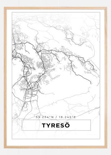 Buy Map Tyresö White Poster here BGAFRAMES EU