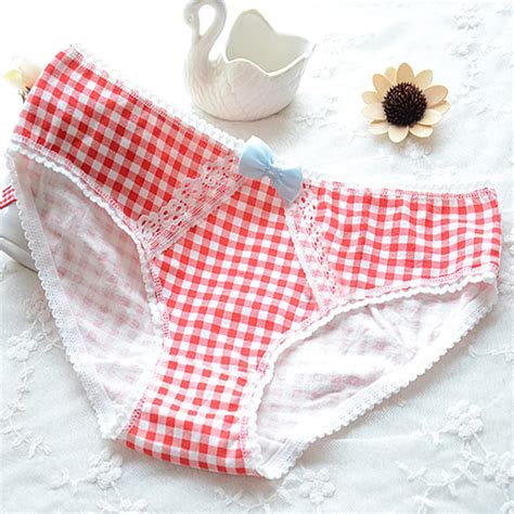 Women S Bowknot Panties Flower Lace Grid Pattern Low Rise Briefs