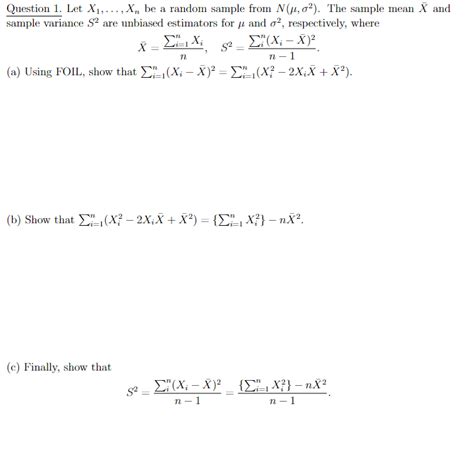 Solved Question 1 Let X1 Xn Be A Random Sample From Chegg