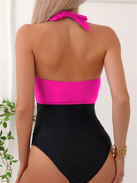 Shein Swim Maillot De Bain Une Pi Ce Blocs De Couleurs N Ud Ras Du