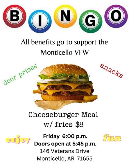 Bingo And Burgers Tonight At Vfw Monticello Live