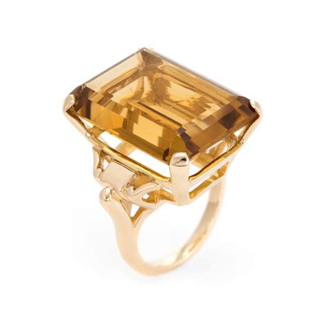 Vintage 40ct Citrine Ring Emerald Cut 14k Yellow Gold Estate Fine Jewelry Pinky At 1stdibs