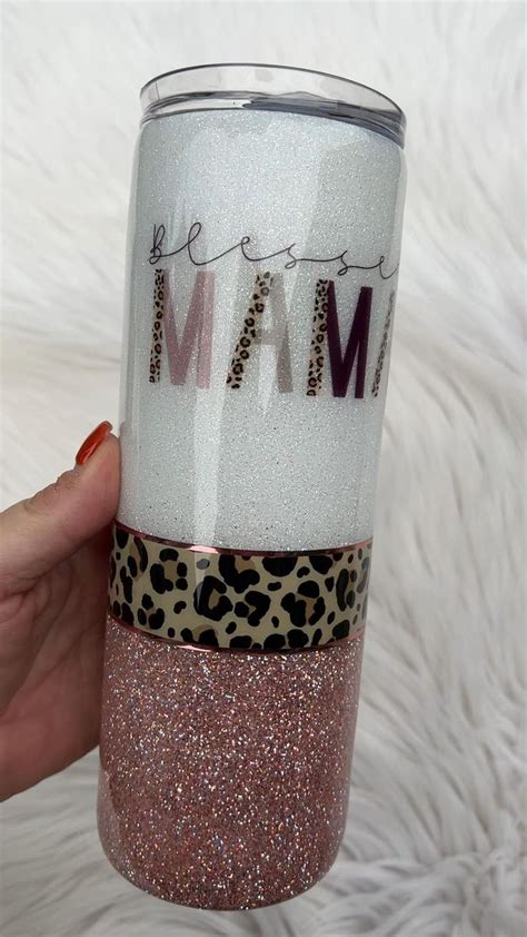 Glitter Tumbler Blessed Mama Mom Leopard Epoxy Stainless Steel