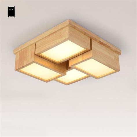 Soleilchat Led Wood Square Geometry Ceiling Light Fixture Ceiling