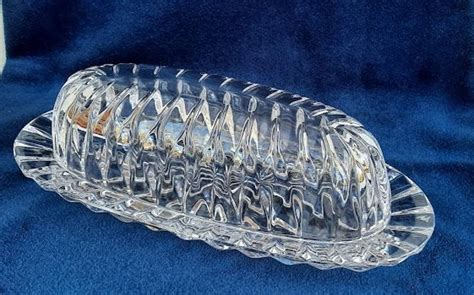 Vintage Crystal Butter Dish Heavy Weight Clear Glass 2 Piece Etsy