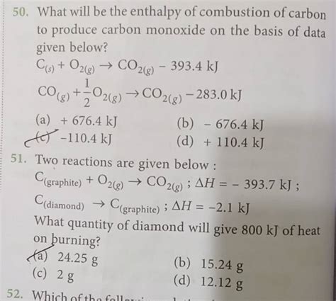 Two Reactions Are Given Below Cgraphite O2g →co2g Δh−3937 Kj