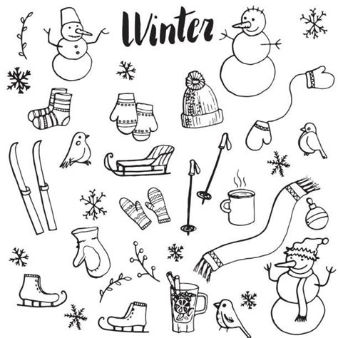 Winter Doodle Set Vector Isolated Hand Drawn Elements Winter