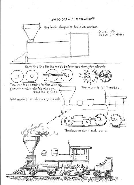 How to Draw Worksheets for The Young Artist: How to Draw a Locomotive ...