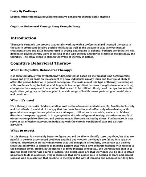 Cognitive Behavioral Therapy Essay Example Free Essay Term Paper