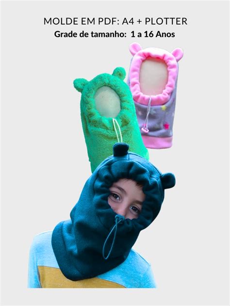 Molde Touca Gorro Capuz Balaclava Infantil Moldes Wg