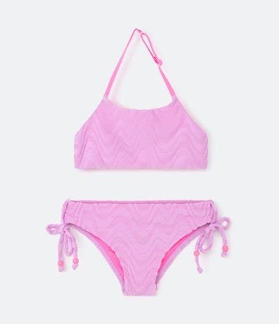 Bikini Infantil Con Textura Ondulada Y Lazo Al Lado Talle A A Os