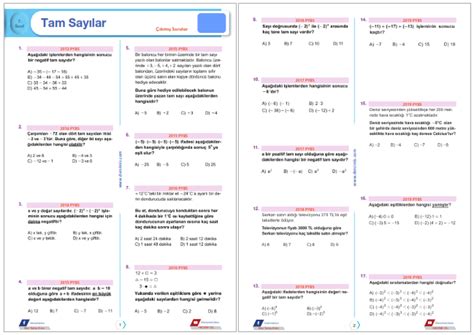 S N F Tam Say Lar Km Sorular Yaprak Test