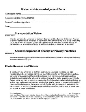 Fillable Online Unco Waiver And Backnowledgement Formb Transportation