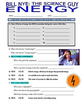 Bill Nye The Science Guy ENERGY Physical Science Video Worksheet