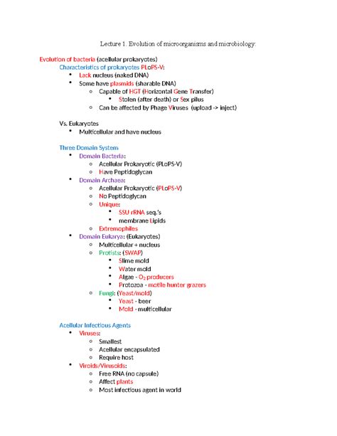 Microbiology Exam 1 Notes That Cover Lectures 1 8 Lecture 1