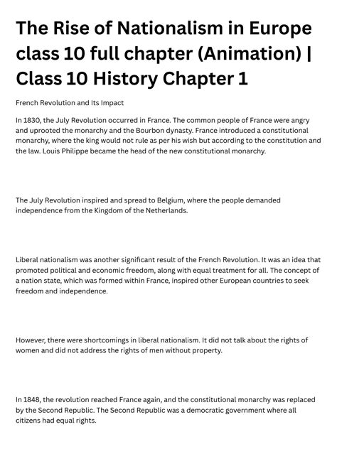 Solution The Rise Of Nationalism In Europe Class 10 Full Chapter