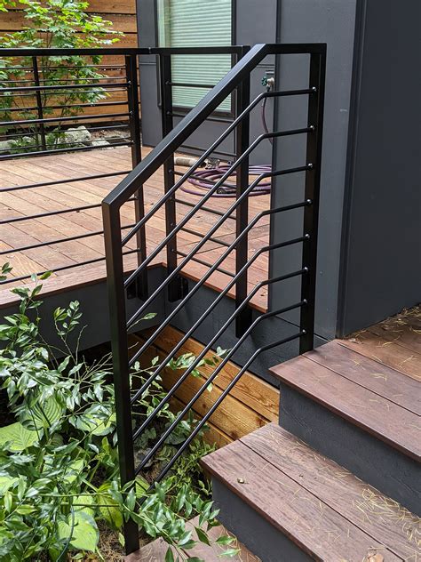 Modern Horizontal Deck Railing With Round Bar Infill Blackbird Iron And Design