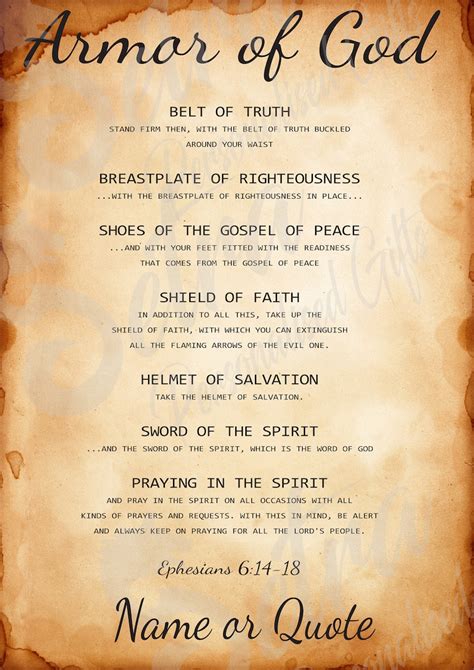 Armor of God Prayer Poster, Personalised Digital Download, the 6 Pieces ...