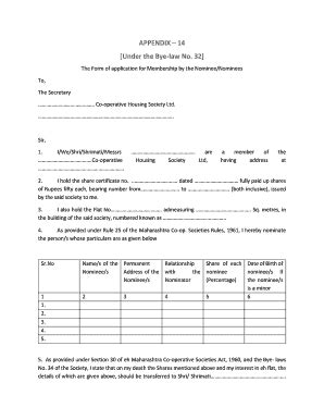 Fillable Online Bye Law Appendix And Forms Co Operative Housing