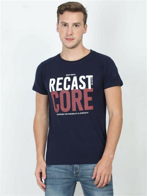 Buy Recast Men Navy Graphic Print Cotton Blend Round Neck T Shirt S