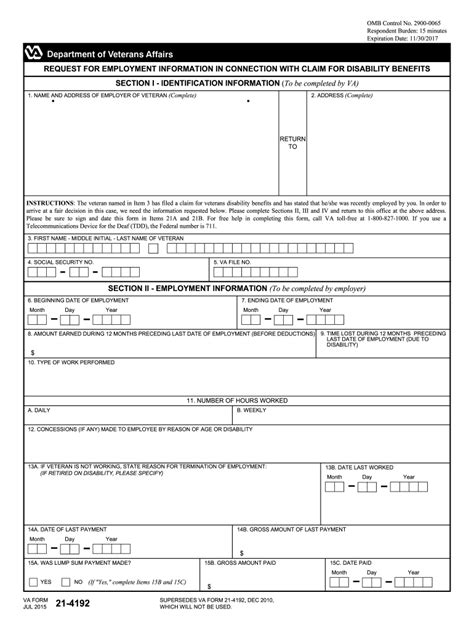 2015 2020 Form Va 21 4192 Fill Online Printable Fillable Blank