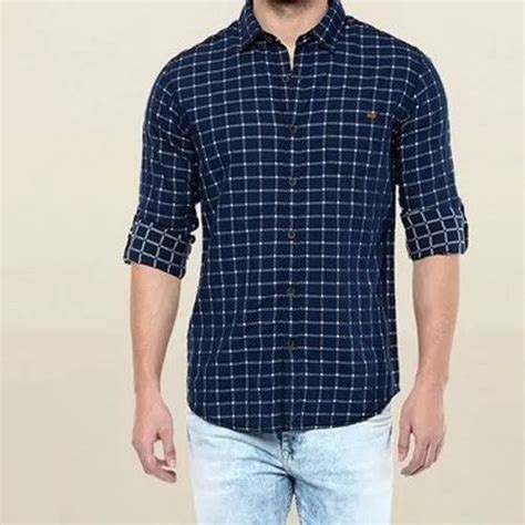 Checks Collar Neck Mens Cotton Check Shirt Machine And Hand Wash Size