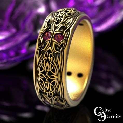 Gold Ruby Knotwork Ring, Mens Gold Celtic Ring, Gold Wedding Band for ...