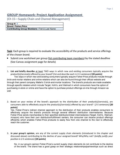 Mkt Ch Project Application Assignment Supply Chain Channel