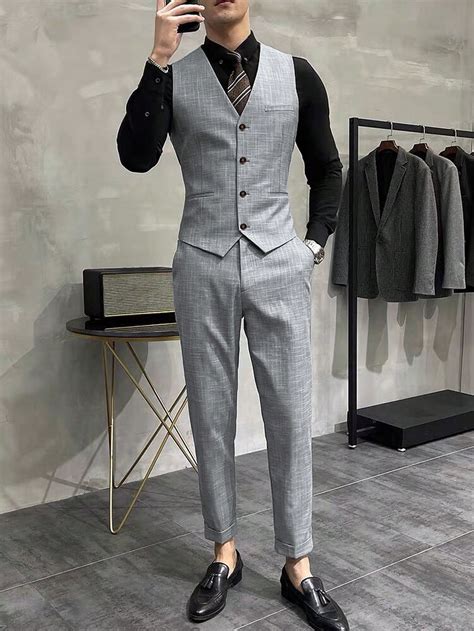 Manfinity Mode Men 1pc Plaid Waistcoat And 1pc Suit Pants Shein Usa