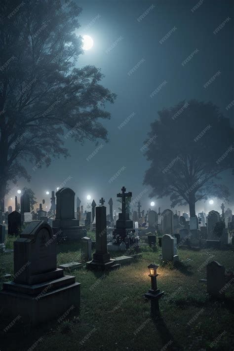 Premium AI Image | Night halloween in the cemetery area