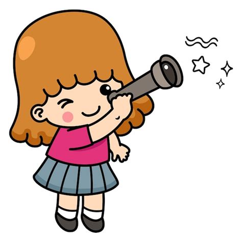 Premium Vector Little Girl Looking Through Binoculars Illustration