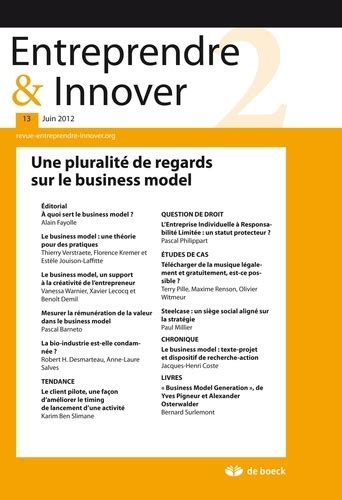 Entreprendre Innover N 13 2012 1 Une de De Boeck Supérieur