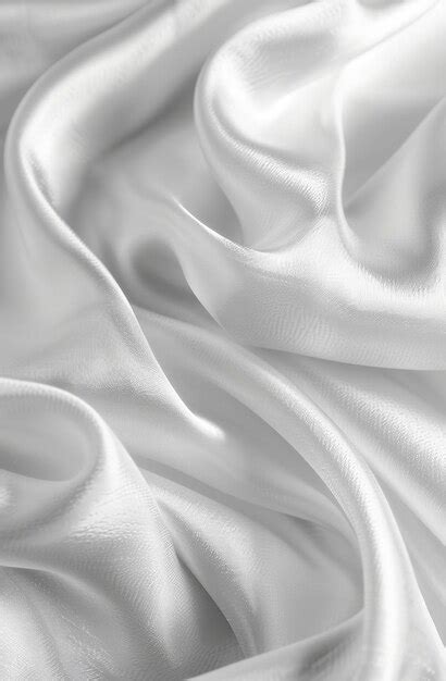 Closeup Of Rippled White Satin Fabric Silk Texture Background Premium