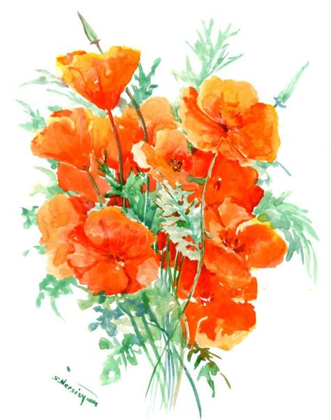 orange poppy flower painting - Wanetta Lombard