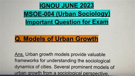 Ignou June Msoe Important Exam Question Models Of Urban Growth