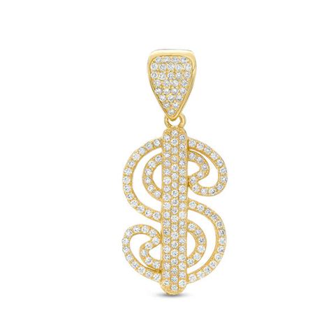 Mens Cubic Zirconia Dollar Sign Necklace Charm In 10k Gold View All