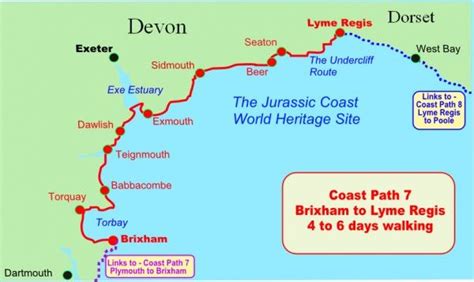 The Coast Path From Brighton To Lymie Regis And 6 Days Walking Map