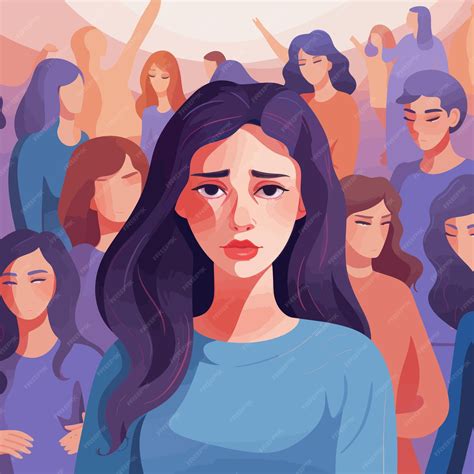 Sad Girl With Group Of People Vector Illustration In Cartoon Style