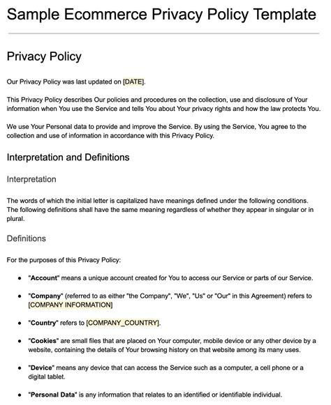 E Commerce Privacy Policy Template